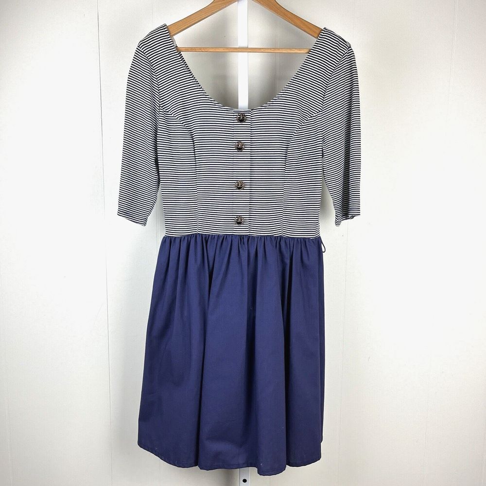 SMW Style My Way Sailor Dress Vintage Nautical Blue Anchor Buttons Size 11